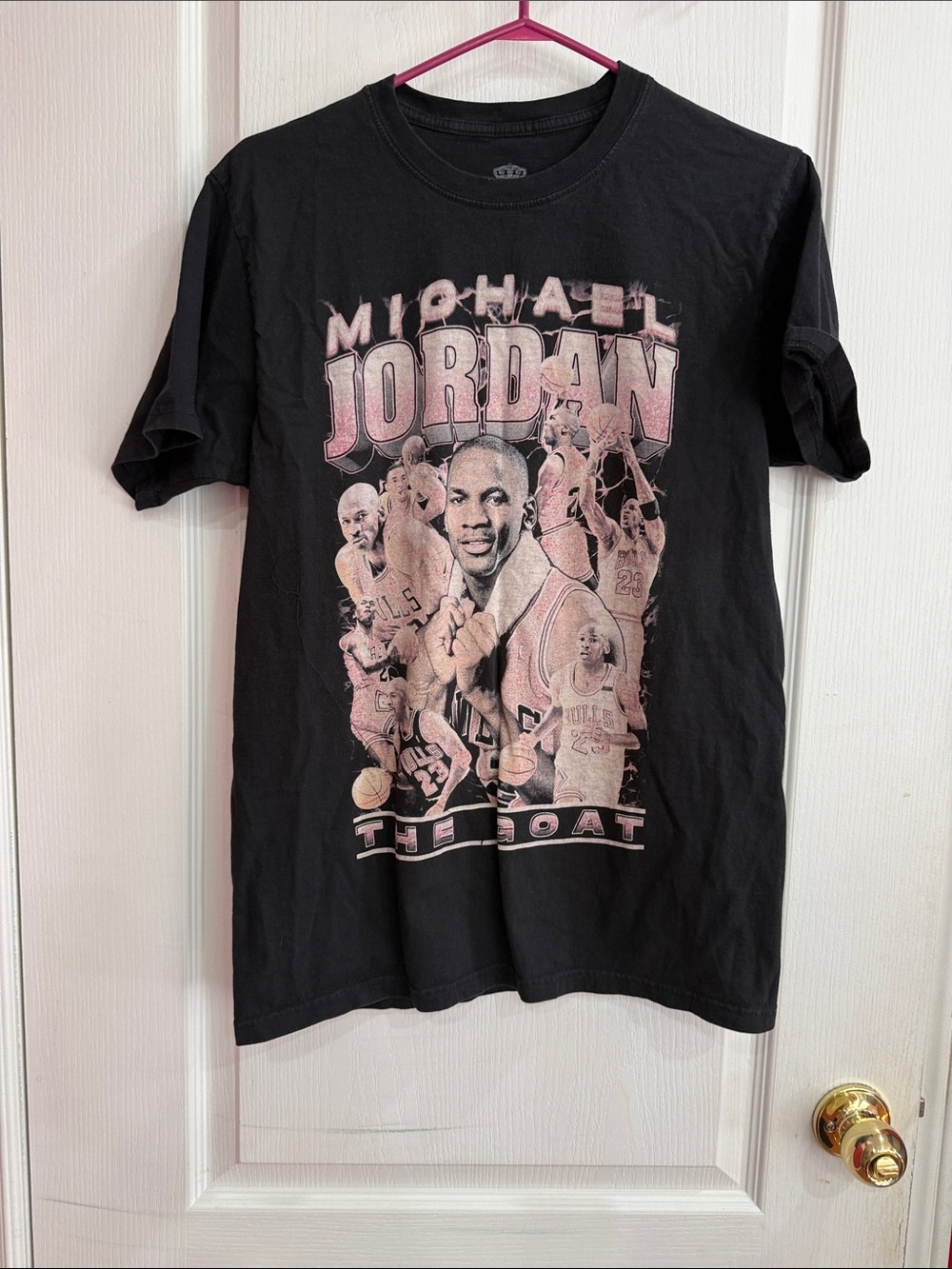 Black Graphic Basketball Tee with Pink-Toned Print - Michael Jordan Tribute